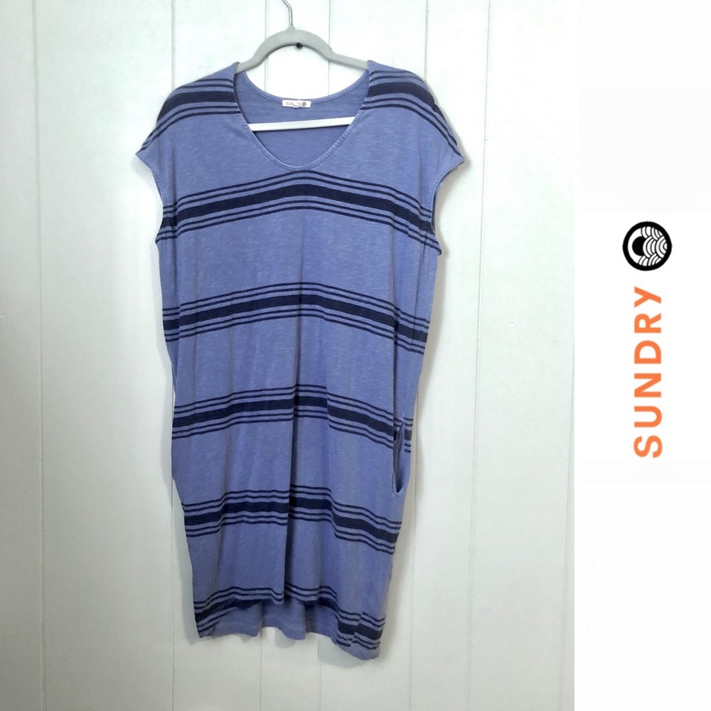 Sundry Casual Blue and Black Striped Mini Dress